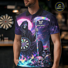 Load image into Gallery viewer, Galaxy Holographic Grim Reaper Dartboard Skull Dart Polo Shirts For Men Custom Name For Dart Players NYN2686
