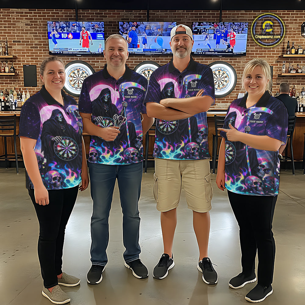 Galaxy Holographic Grim Reaper Dartboard Skull Dart Polo Shirts For Women Custom Name For Dart Players NYN2686