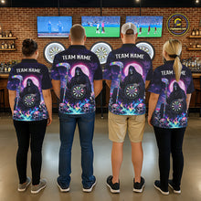 Load image into Gallery viewer, Galaxy Holographic Grim Reaper Dartboard Skull Dart 1/4-Zip Shirts For Men Custom Name For Dart Players NYN2686