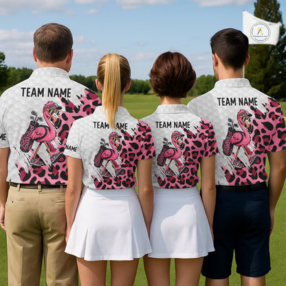 Camouflage Womens Golf Polo Shirt Custom Pink Funny Flamingo Pattern White Golf Team Shirts NYN2835
