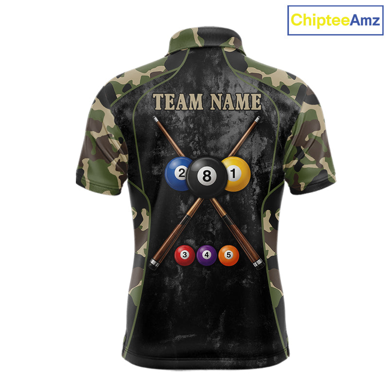 Black Grunge Camouflage Billiard Pool Shirt For Men Custom 8 Ball Billiard Team Jersey NYN3065