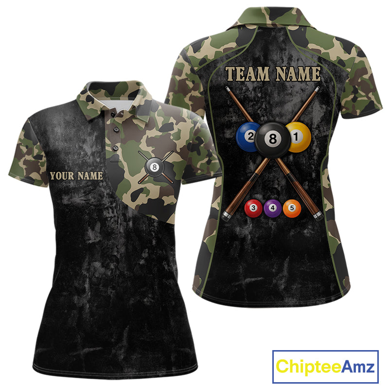 Black Grunge Camouflage Billiard Pool Shirt For Women Custom 8 Ball Billiard Team Jersey NYN3065