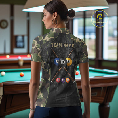 Black Grunge Camouflage Billiard Pool Shirt For Women Custom 8 Ball Billiard Team Jersey NYN3065