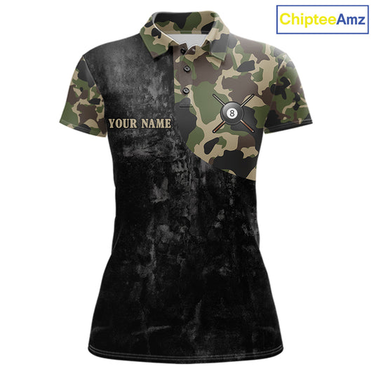 Black Grunge Camouflage Billiard Pool Shirt For Women Custom 8 Ball Billiard Team Jersey NYN3065