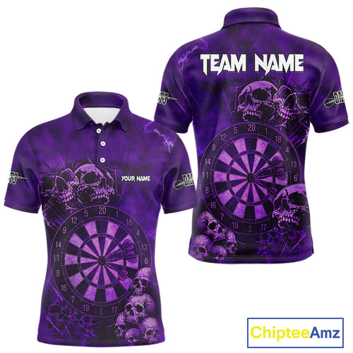 Custom Grunge Purple Dartboard Multi-Skull Dart Men Polo Shirt Dart Team Jerseys NYN1621