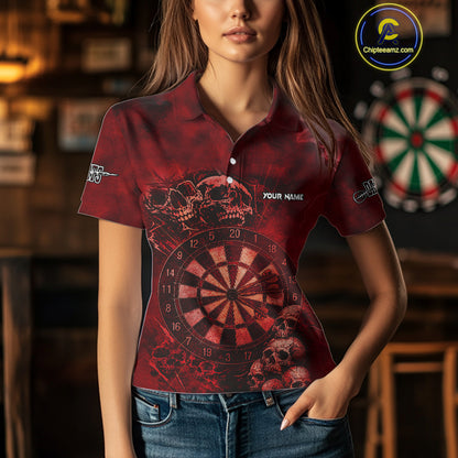Custom Grunge Red Dartboard Multi-Skull Dart Women Polo Shirt Dart Team Jerseys NYN1622