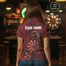 Load image into Gallery viewer, Custom Grunge Red Dartboard Multi-Skull Dart Women Polo Shirt Dart Team Jerseys NYN1622