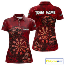 Load image into Gallery viewer, Custom Grunge Red Dartboard Multi-Skull Dart Women Polo Shirt Dart Team Jerseys NYN1622