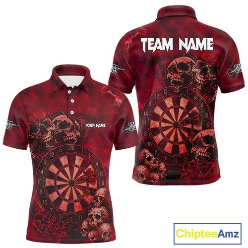 Custom Grunge Red Dartboard Multi-Skull Dart Men Polo Shirt Dart Team Jerseys NYN1622