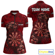 Load image into Gallery viewer, Custom Grunge Red Dartboard Multi-Skull Dart Women Quarter-Zip Shirt Dart Team Jerseys NYN1622