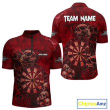 Load image into Gallery viewer, Custom Grunge Red Dartboard Multi-Skull Dart Men Quarter-Zip Shirt Dart Team Jerseys NYN1622