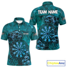 Load image into Gallery viewer, Custom Grunge Turquoise Dartboard Multi-Skull Dart Men Polo Shirt Dart Team Jerseys NYN1623