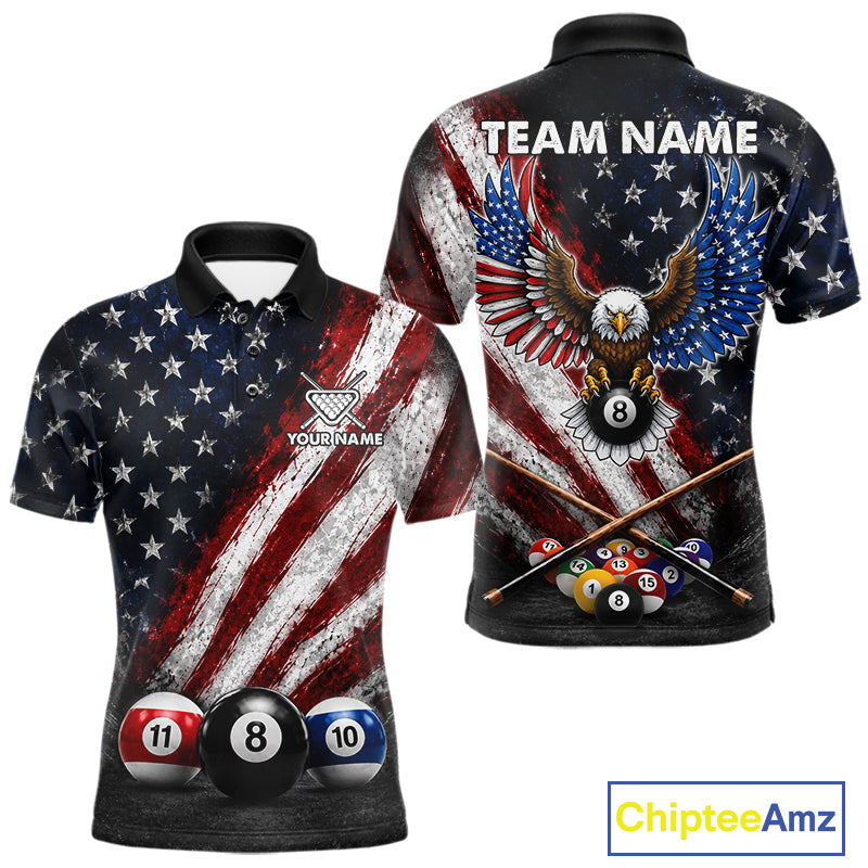 Grunge American Flag 8 Ball Eagle Billiard Shirt For Men Personalized Pool Billiard Team Jersey NYN3784