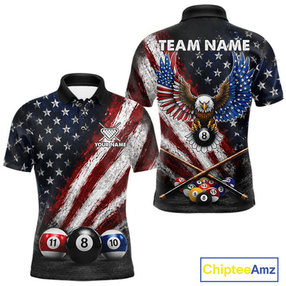 Grunge American Flag 8 Ball Eagle Billiard Shirt For Men Personalized Pool Billiard Team Jersey NYN3784