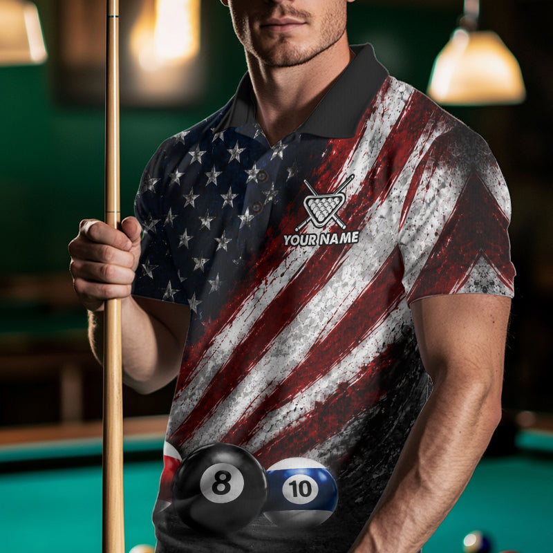 Grunge American Flag 8 Ball Eagle Billiard Shirt For Men Personalized Pool Billiard Team Jersey NYN3784