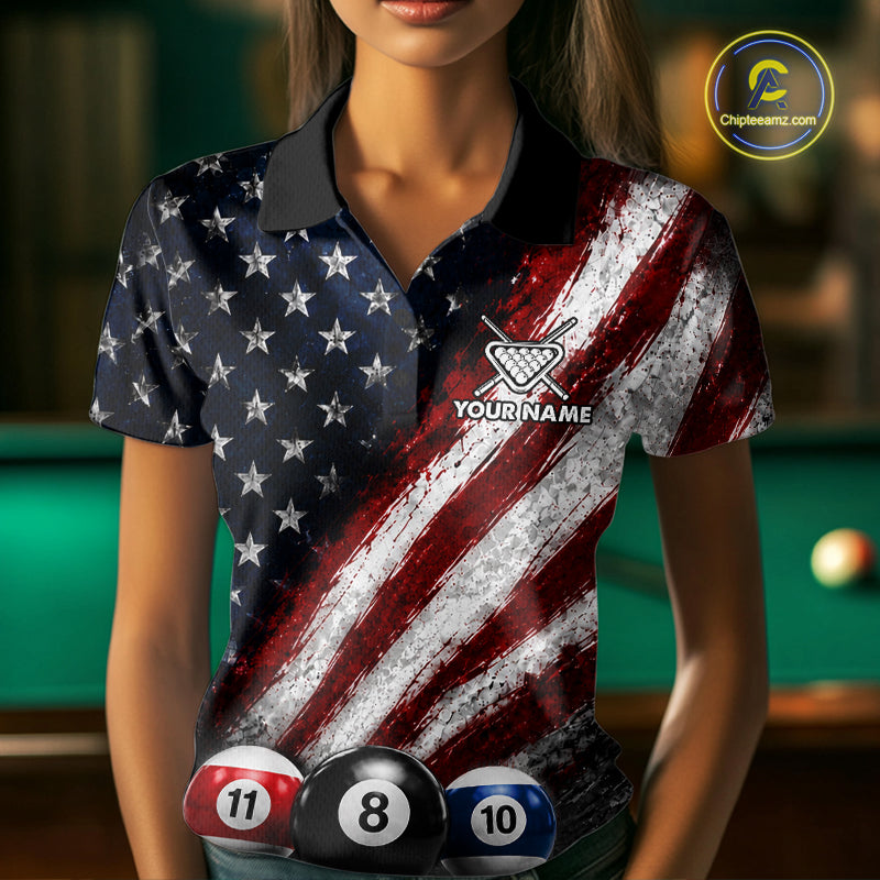 Grunge American Flag 8 Ball Eagle Billiard Shirt For Women Personalized Pool Billiard Team Jersey NYN3784