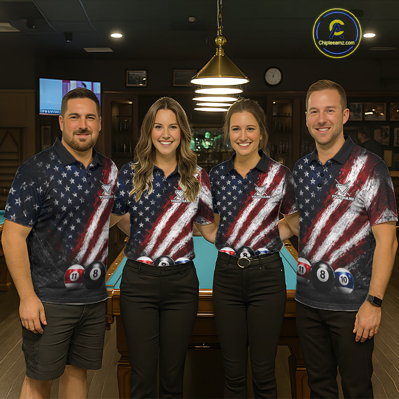 Grunge American Flag 8 Ball Eagle Billiard Shirt For Men Personalized Pool Billiard Team Jersey NYN3784