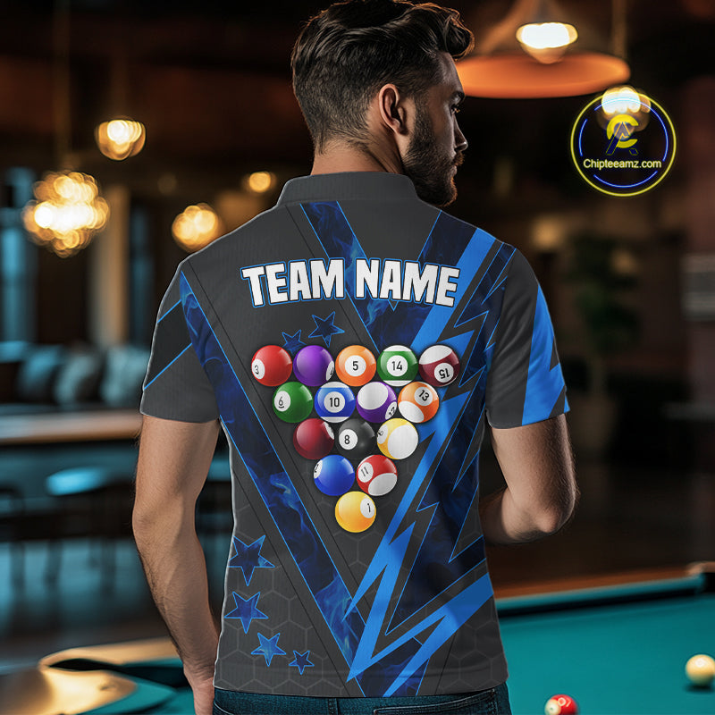 Grey & Blue Billiard Flame 8 Ball Pool Shirt For Men Personalized Team Billiard Tournament Jersey NYN3785