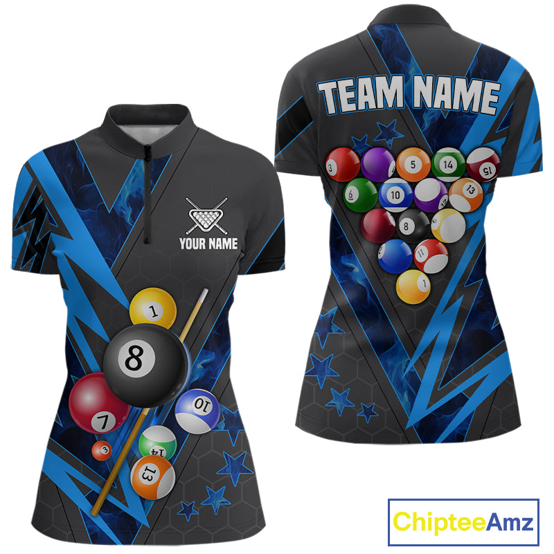 Grey & Blue Billiard Flame 8 Ball Pool Shirt For Women Personalized Team Billiard Tournament Jersey NYN3785