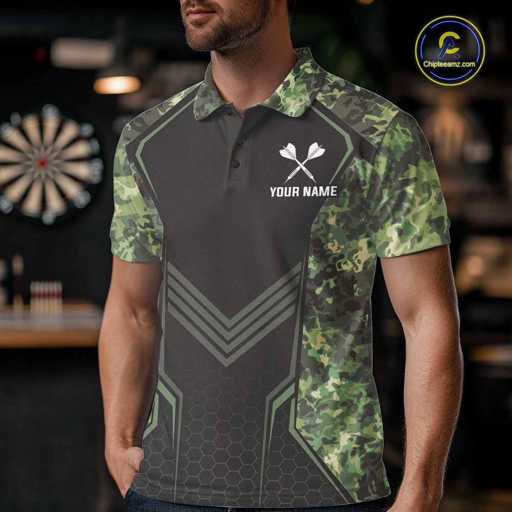 Green Grunge Camo Dart Shirt For Men Custom Military Camo Dart Team Polo 1/4 Zip Jersey NYN4084