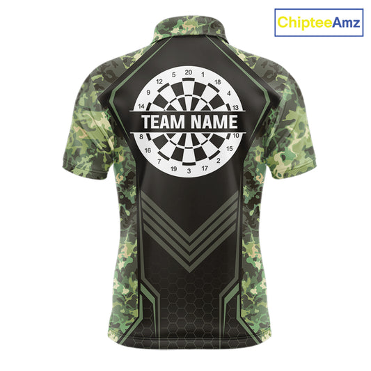 Green Grunge Camo Dart Shirt For Men Custom Military Camo Dart Team Polo 1/4 Zip Jersey NYN4084