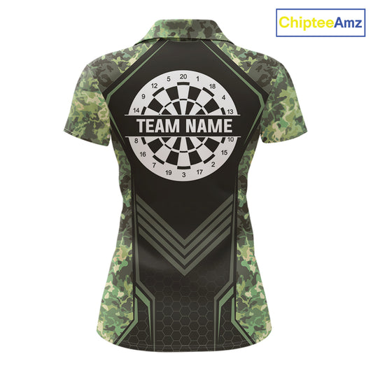 Green Grunge Camo Dart Shirt For Women Custom Military Camo Dart Team Polo 1/4 Zip Jersey NYN4084