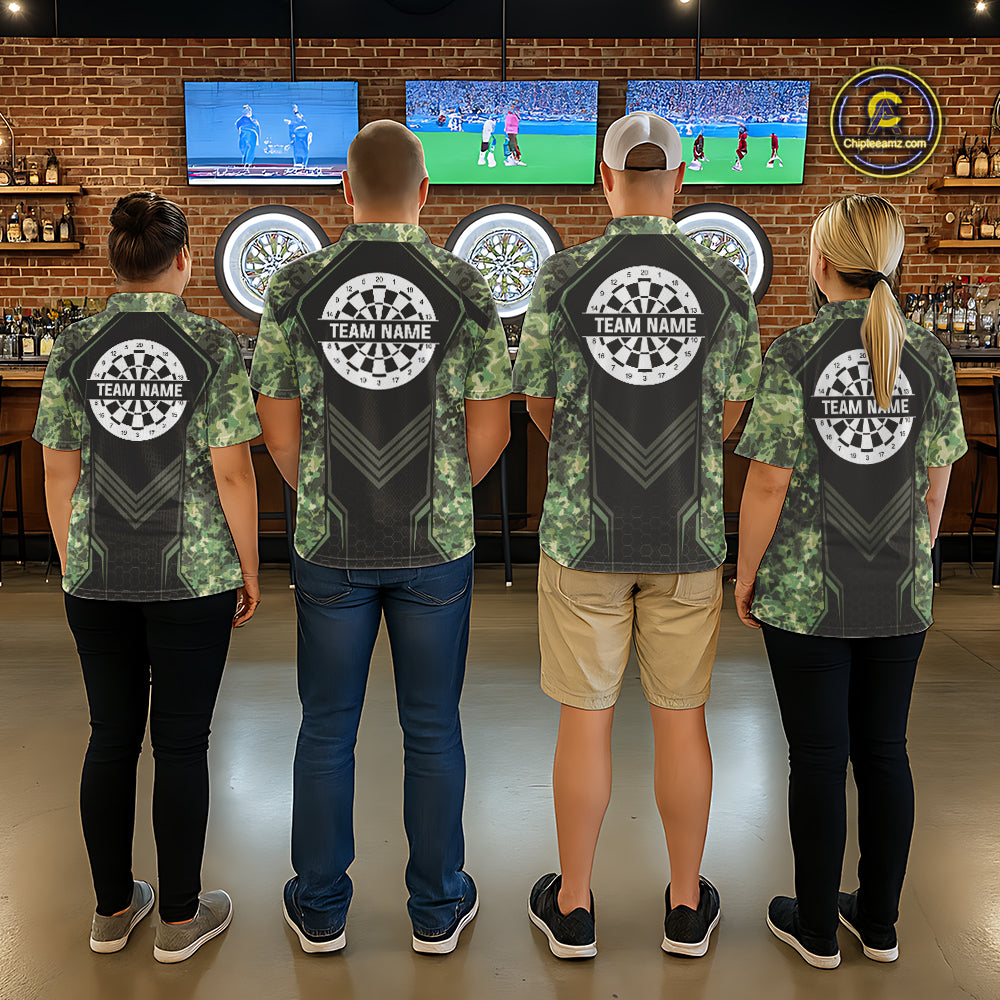 Green Grunge Camo Dart Shirt For Women Custom Military Camo Dart Team Polo 1/4 Zip Jersey NYN4084