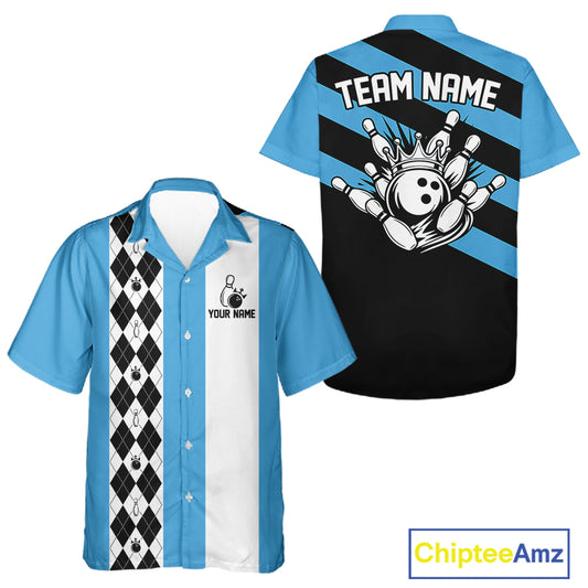 Personalized Retro Multicolor Bowling Hawaiian Shirts Custom Vintage Bowling Button Up Team Shirts NYN4468