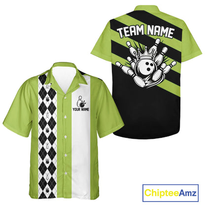 Personalized Retro Multicolor Bowling Hawaiian Shirts Custom Vintage Bowling Button Up Team Shirts NYN4468