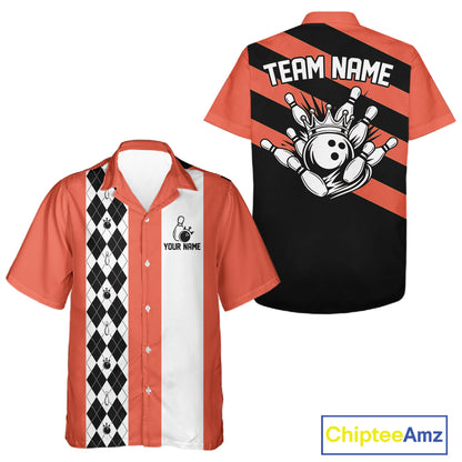 Personalized Retro Multicolor Bowling Hawaiian Shirts Custom Vintage Bowling Button Up Team Shirts NYN4468