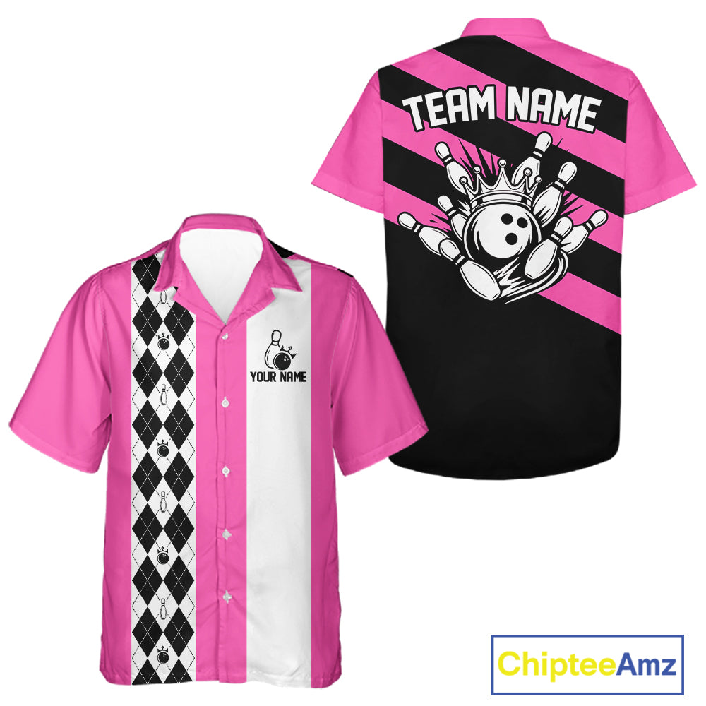 Personalized Retro Multicolor Bowling Hawaiian Shirts Custom Vintage Bowling Button Up Team Shirts NYN4468