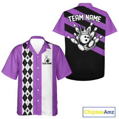 Personalized Retro Multicolor Bowling Hawaiian Shirts Custom Vintage Bowling Button Up Team Shirts NYN4468