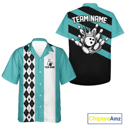 Personalized Retro Multicolor Bowling Hawaiian Shirts Custom Vintage Bowling Button Up Team Shirts NYN4468