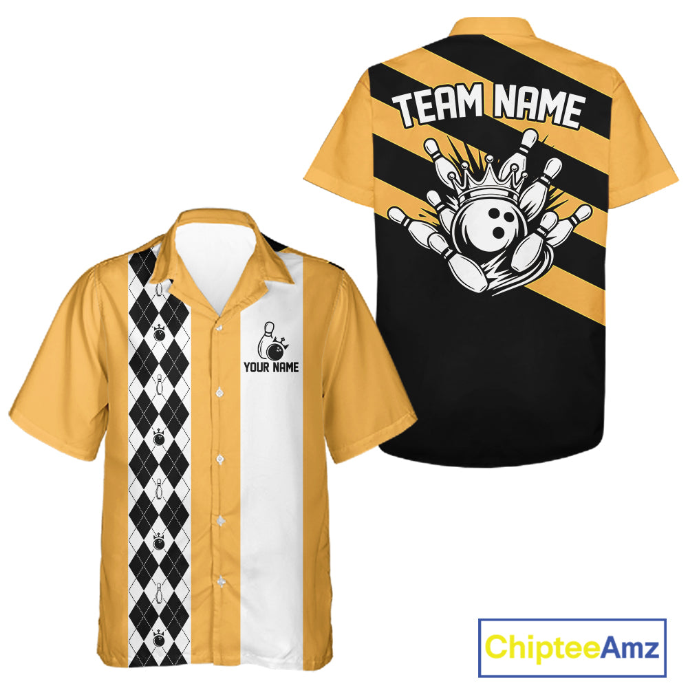 Personalized Retro Multicolor Bowling Hawaiian Shirts Custom Vintage Bowling Button Up Team Shirts NYN4468