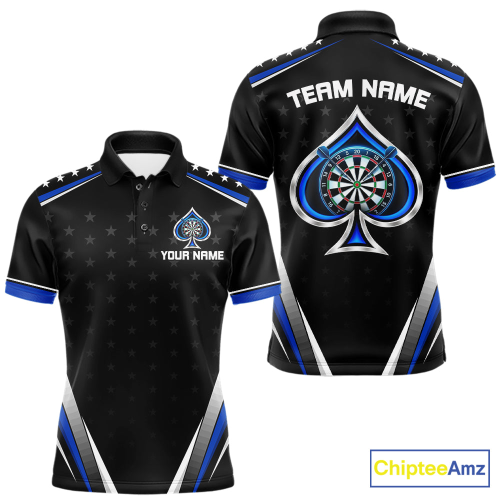 Custom Ace Of Spades Darts Polo 1/4-Zip Shirt For Men Custom Black And Blue Stars Darts Team Uniform NYN4473