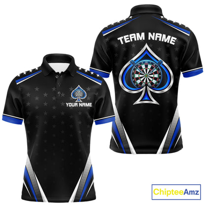 Custom Ace Of Spades Darts Polo 1/4-Zip Shirt For Men Custom Black And Blue Stars Darts Team Uniform NYN4473
