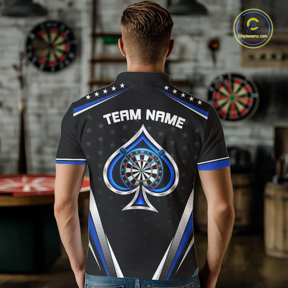 Custom Ace Of Spades Darts Polo 1/4-Zip Shirt For Men Custom Black And Blue Stars Darts Team Uniform NYN4473