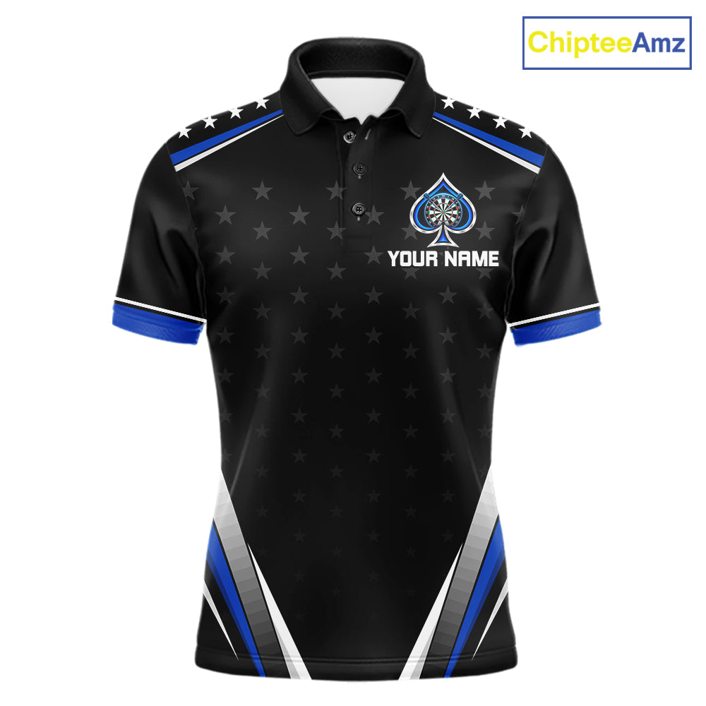 Custom Ace Of Spades Darts Polo 1/4-Zip Shirt For Men Custom Black And Blue Stars Darts Team Uniform NYN4473