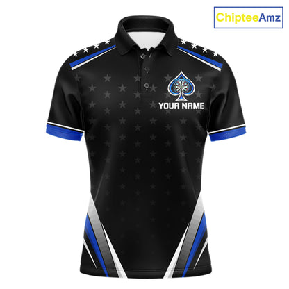 Custom Ace Of Spades Darts Polo 1/4-Zip Shirt For Men Custom Black And Blue Stars Darts Team Uniform NYN4473