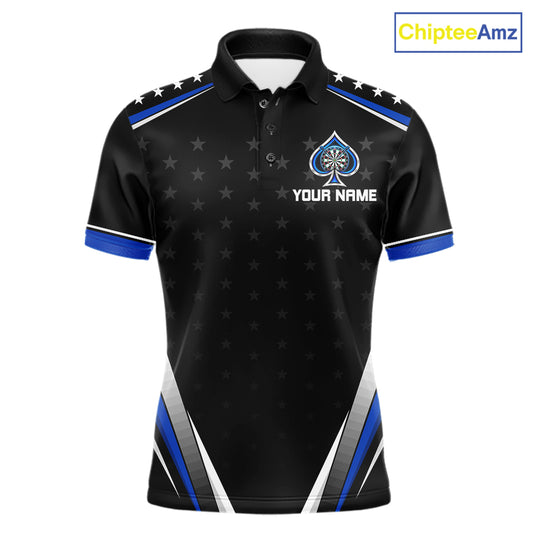 Custom Ace Of Spades Darts Polo 1/4-Zip Shirt For Men Custom Black And Blue Stars Darts Team Uniform NYN4473