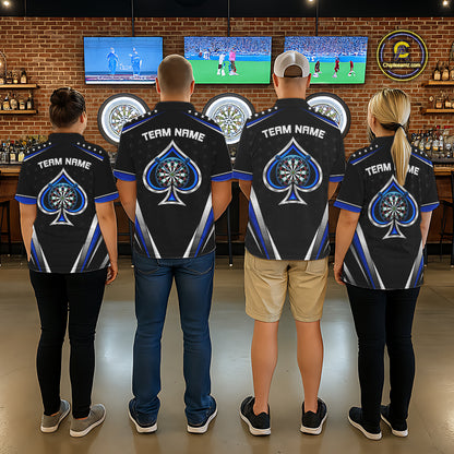 Custom Ace Of Spades Darts Polo 1/4-Zip Shirt For Men Custom Black And Blue Stars Darts Team Uniform NYN4473