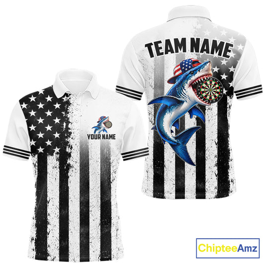 Custom Name American Flag Grunge Shark Dart Team Jersey Patriotic Funny Darts Shirt For Men NYN4477