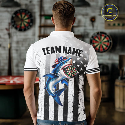 Custom Name American Flag Grunge Shark Dart Team Jersey Patriotic Funny Darts Shirt For Men NYN4477