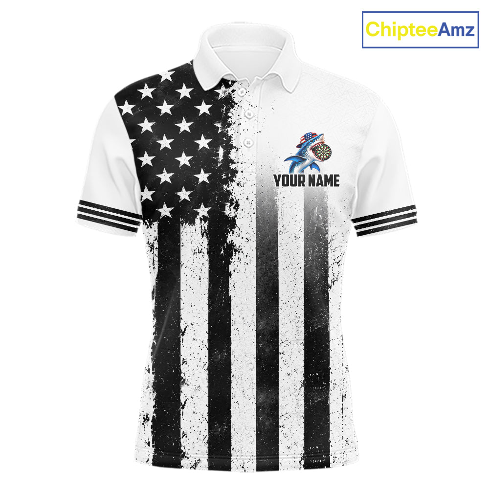 Custom Name American Flag Grunge Shark Dart Team Jersey Patriotic Funny Darts Shirt For Men NYN4477