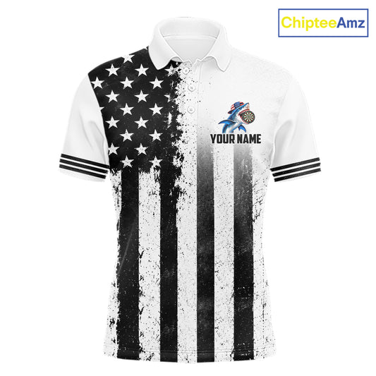 Custom Name American Flag Grunge Shark Dart Team Jersey Patriotic Funny Darts Shirt For Men NYN4477