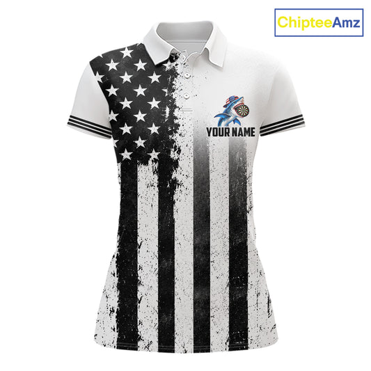 Custom Name American Flag Grunge Shark Dart Team Jersey Patriotic Funny Darts Shirt For Women NYN4477