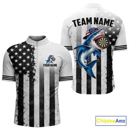 Custom Name American Flag Grunge Shark Dart Team Jersey Patriotic Funny Darts Shirt For Men NYN4477