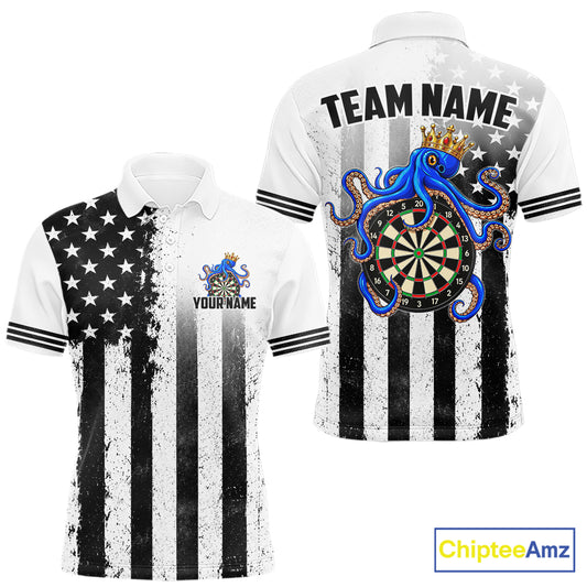 Custom Name American Flag Grunge Octopus Dart Team Jersey Patriotic Funny Darts Shirt For Men NYN4478