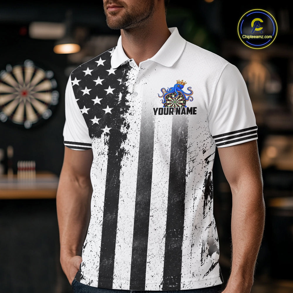 Custom Name American Flag Grunge Octopus Dart Team Jersey Patriotic Funny Darts Shirt For Men NYN4478