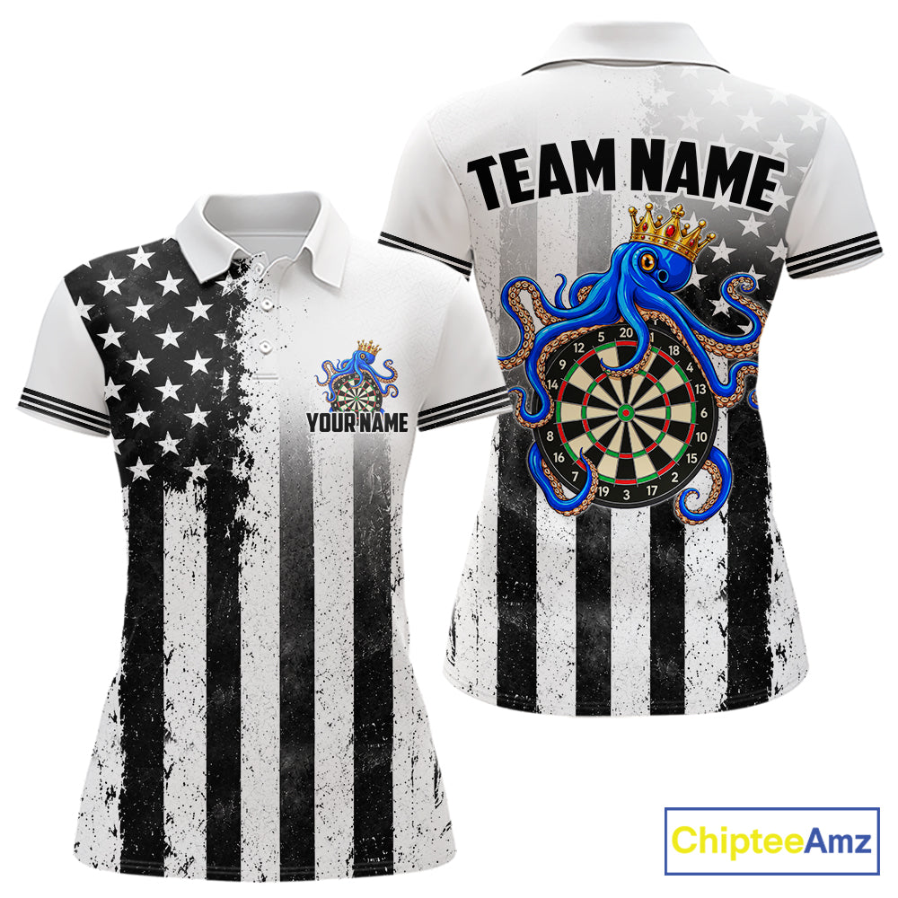 Custom Name American Flag Grunge Octopus Dart Team Jersey Patriotic Funny Darts Shirt For Women NYN4478